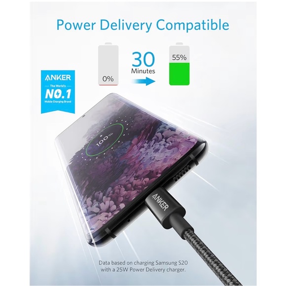 Anker Black Braided USB-C Power Cable with Angled Connector - Picture 2 of 3